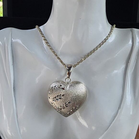 ITAOR Italy Sterling Silver Puffy Heart Pendant Diamond Cut Rope Necklace - Picture 12 of 12
